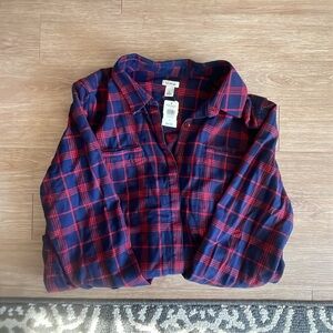L.L.Bean Womens Bright Navy and Red Plaid Button-Up Shirt large NWT